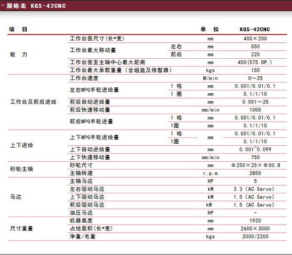 建德三軸CNC數(shù)控精密磨床 KGS-42CNC-規(guī)格表